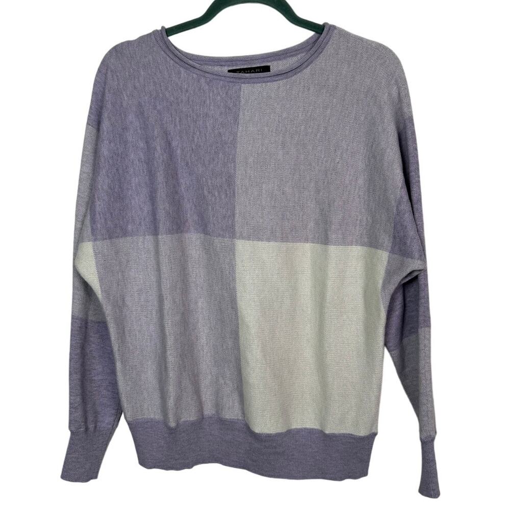 Tahari Purple Color Block Dolman Sweater, Size M